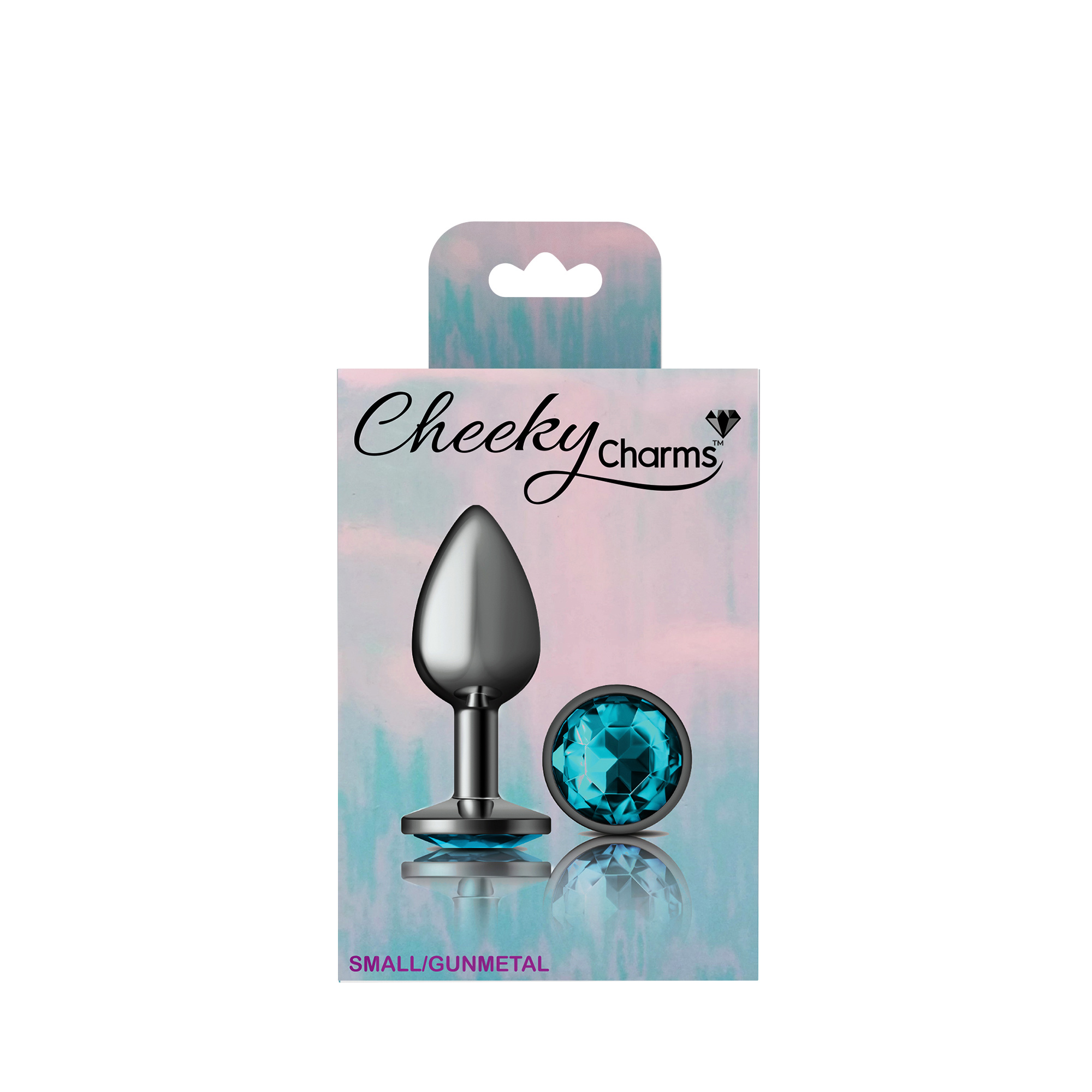 cheeky charms gunmetal metal butt plug  round teal small 