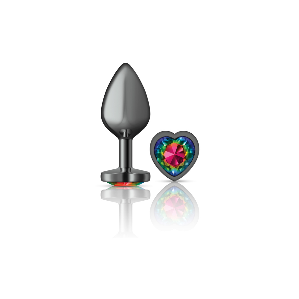 cheeky charms gunmetal metal buttplug  heart rainbow medium 