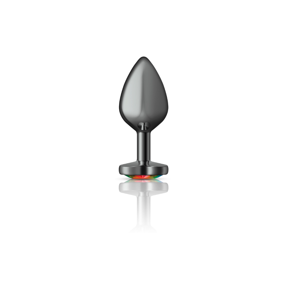 cheeky charms gunmetal metal buttplug  heart rainbow medium 