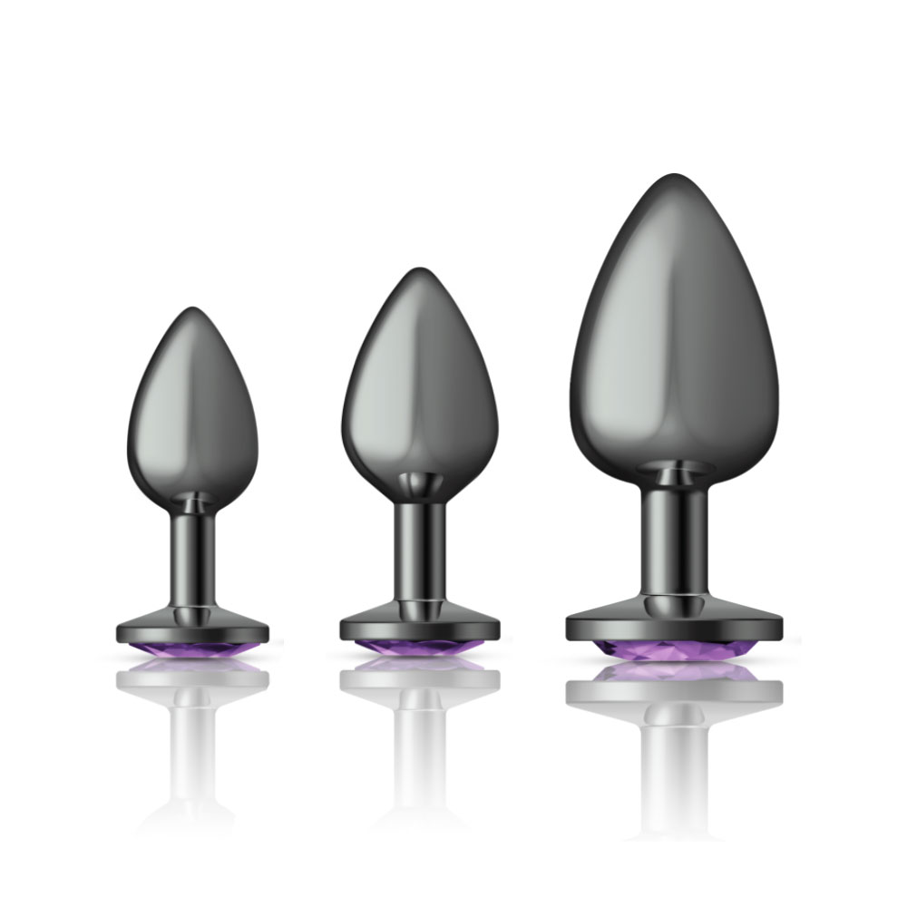 cheeky charms metal butt plug gunmetal round deep purple anal trainer kit 