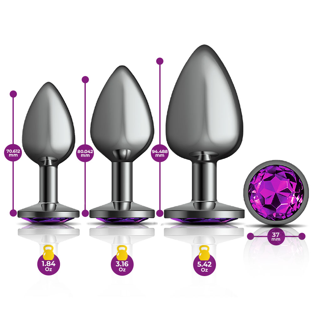 cheeky charms metal butt plug gunmetal round deep purple anal trainer kit 