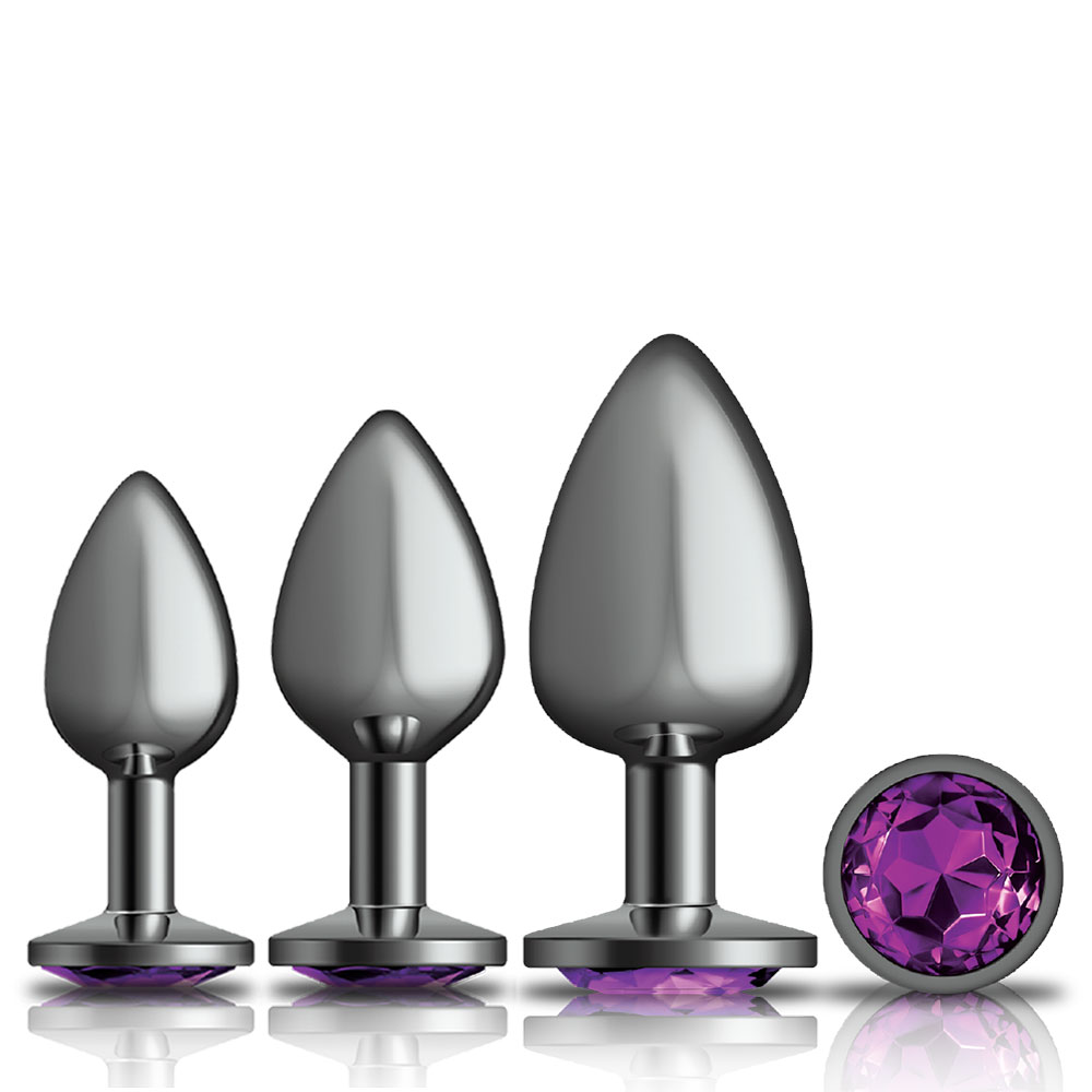 cheeky charms metal butt plug gunmetal round deep purple anal trainer kit 