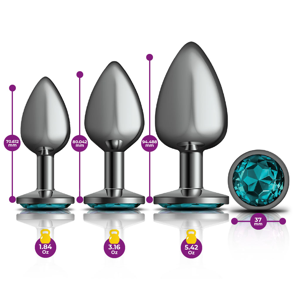 cheeky charms metal butt plug gunmetal round teal  anal trainer kit 