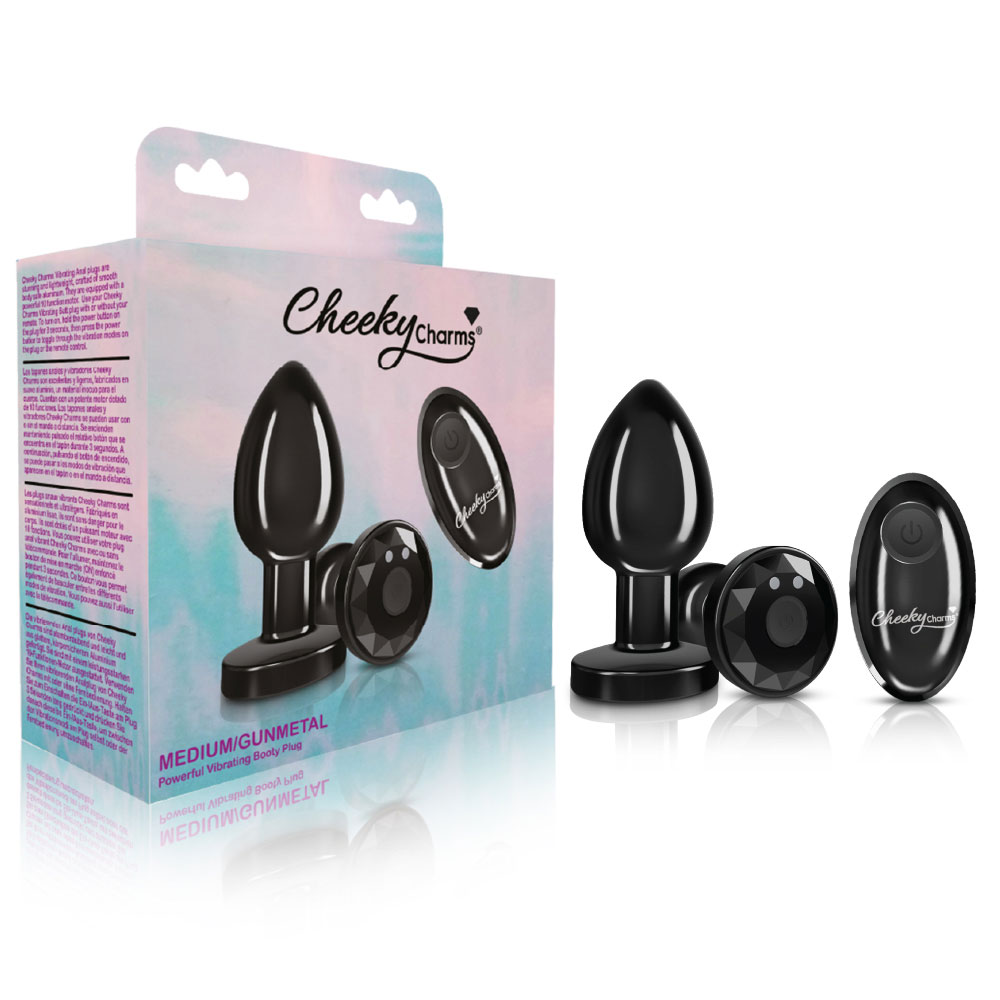 cheeky charms rechargeable vibrating metal butt  plug with remote control gunmetal medium 