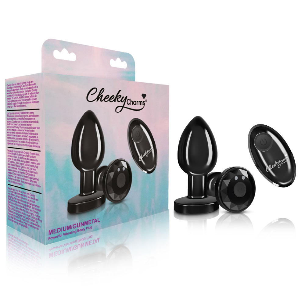 cheeky charms rechargeable vibrating metal butt  plug with remote control gunmetal medium 