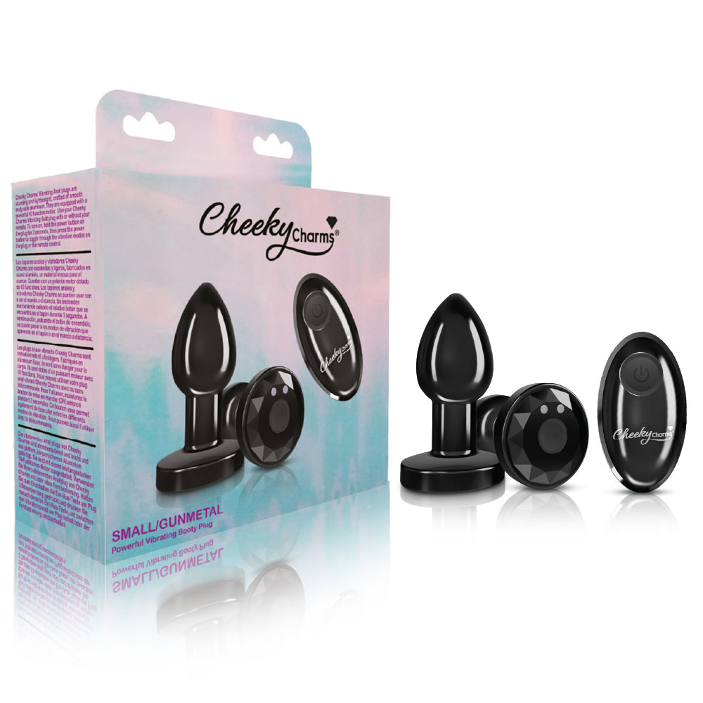 cheeky charms rechargeable vibrating metal butt  plug with remote control gunmetal small 