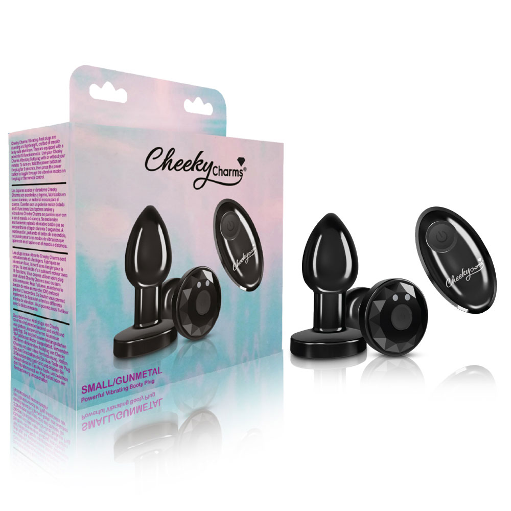 cheeky charms rechargeable vibrating metal butt  plug with remote control gunmetal small 