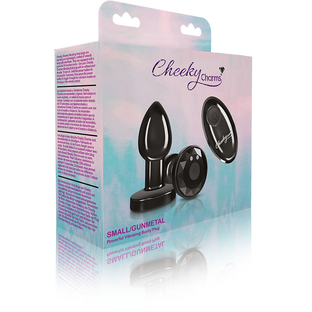 cheeky charms rechargeable vibrating metal butt  plug with remote control gunmetal small 