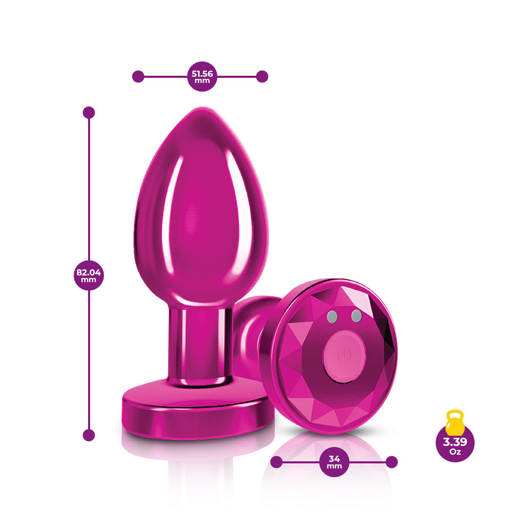 cheeky charms rechargeable vibrating metal butt  plug with remote control pink medium 