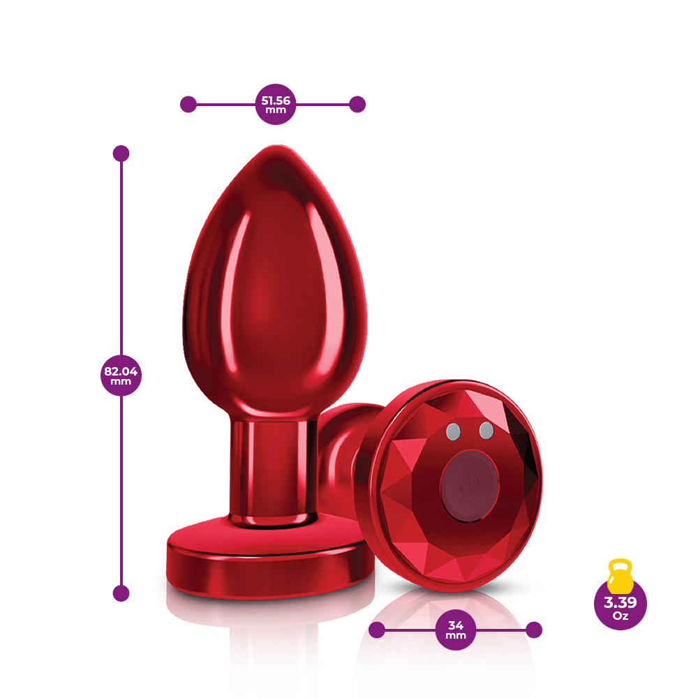 cheeky charms rechargeable vibrating metal butt  plug with remote control red medium 