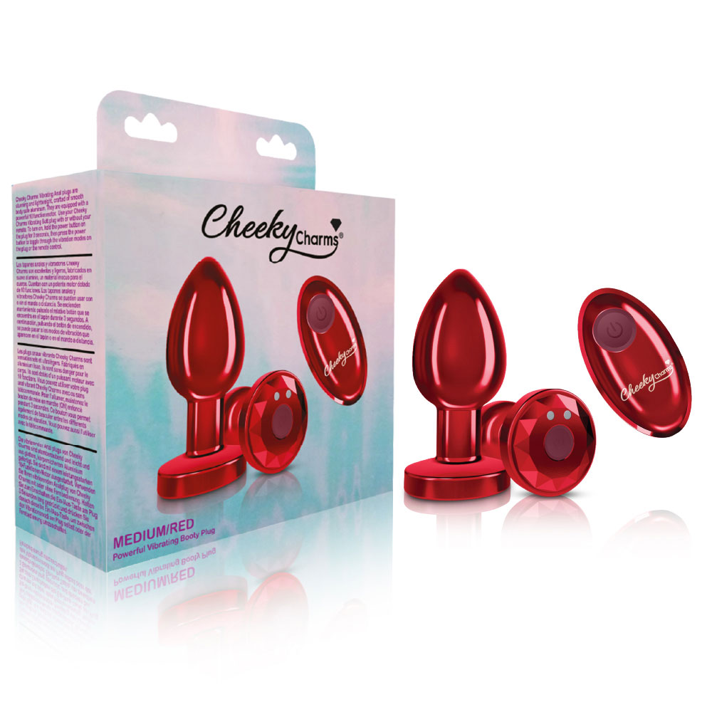 cheeky charms rechargeable vibrating metal butt  plug with remote control red medium 