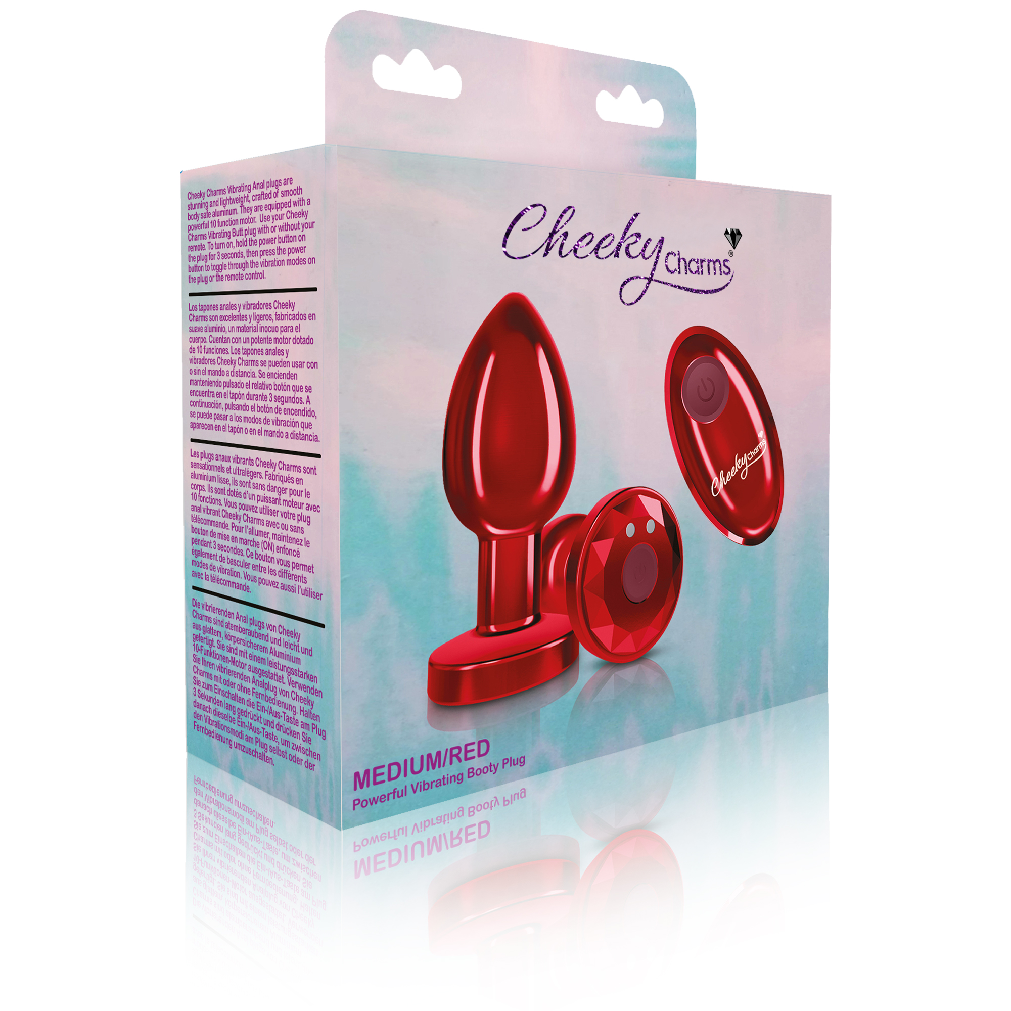 cheeky charms rechargeable vibrating metal butt  plug with remote control red medium 