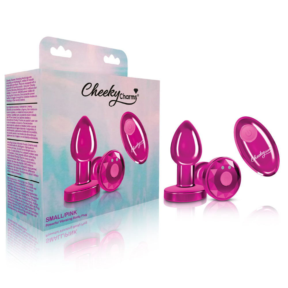 cheeky charms rechargeable vibrating metal butt plug with remote control pink small 