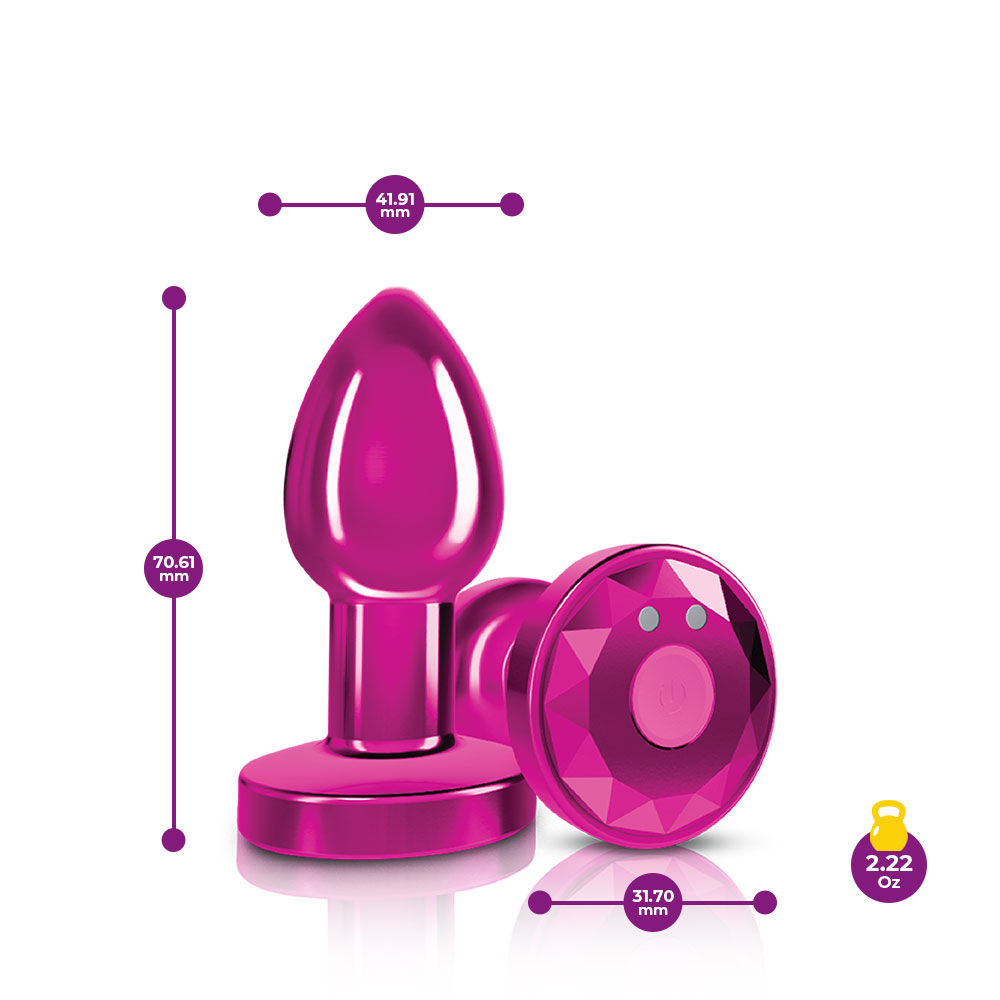 cheeky charms rechargeable vibrating metal butt plug with remote control pink small 