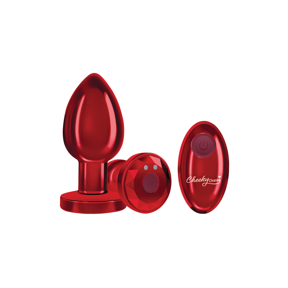 cheeky charms rechargeable vibrating metal butt plug with remote control red large 