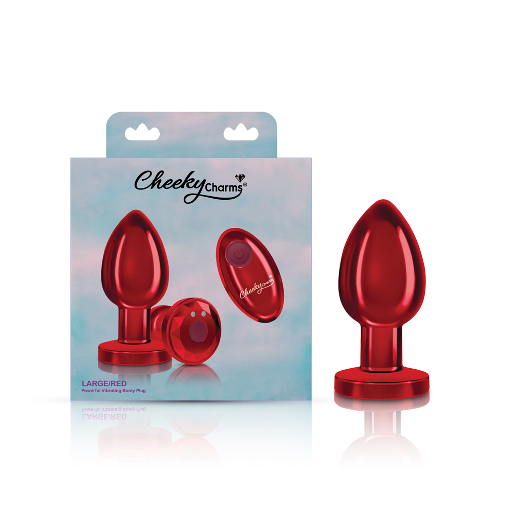 cheeky charms rechargeable vibrating metal butt plug with remote control red large 