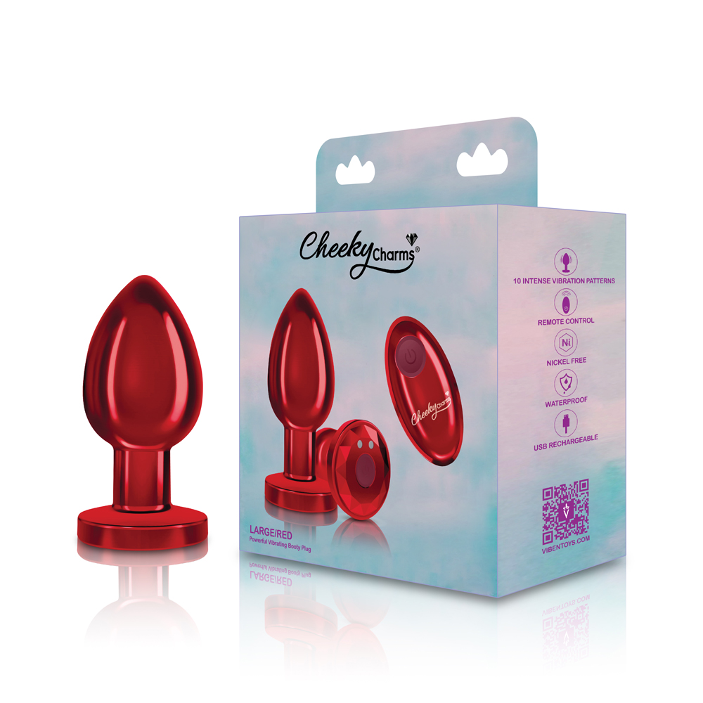 cheeky charms rechargeable vibrating metal butt plug with remote control red large 