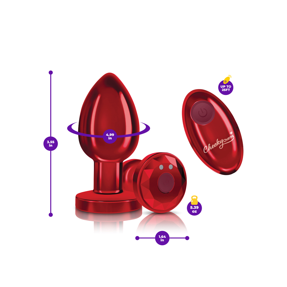 cheeky charms rechargeable vibrating metal butt plug with remote control red large 