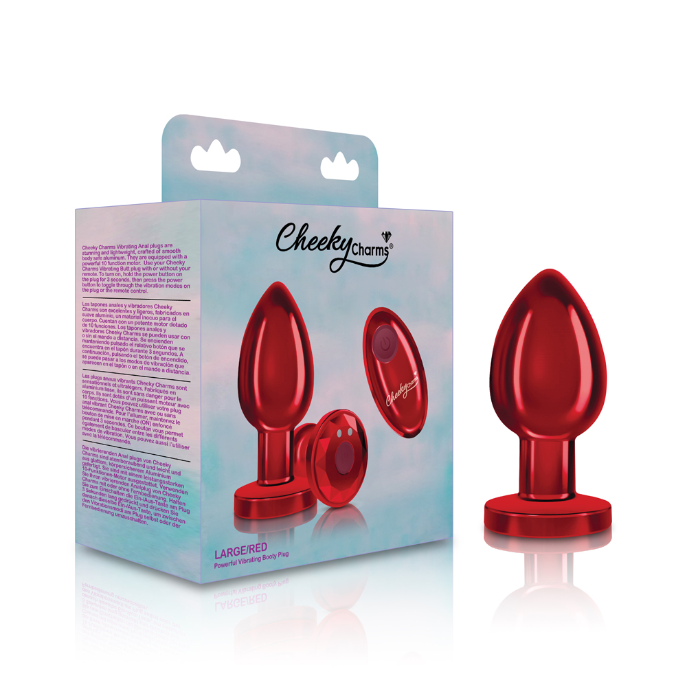 cheeky charms rechargeable vibrating metal butt plug with remote control red large 