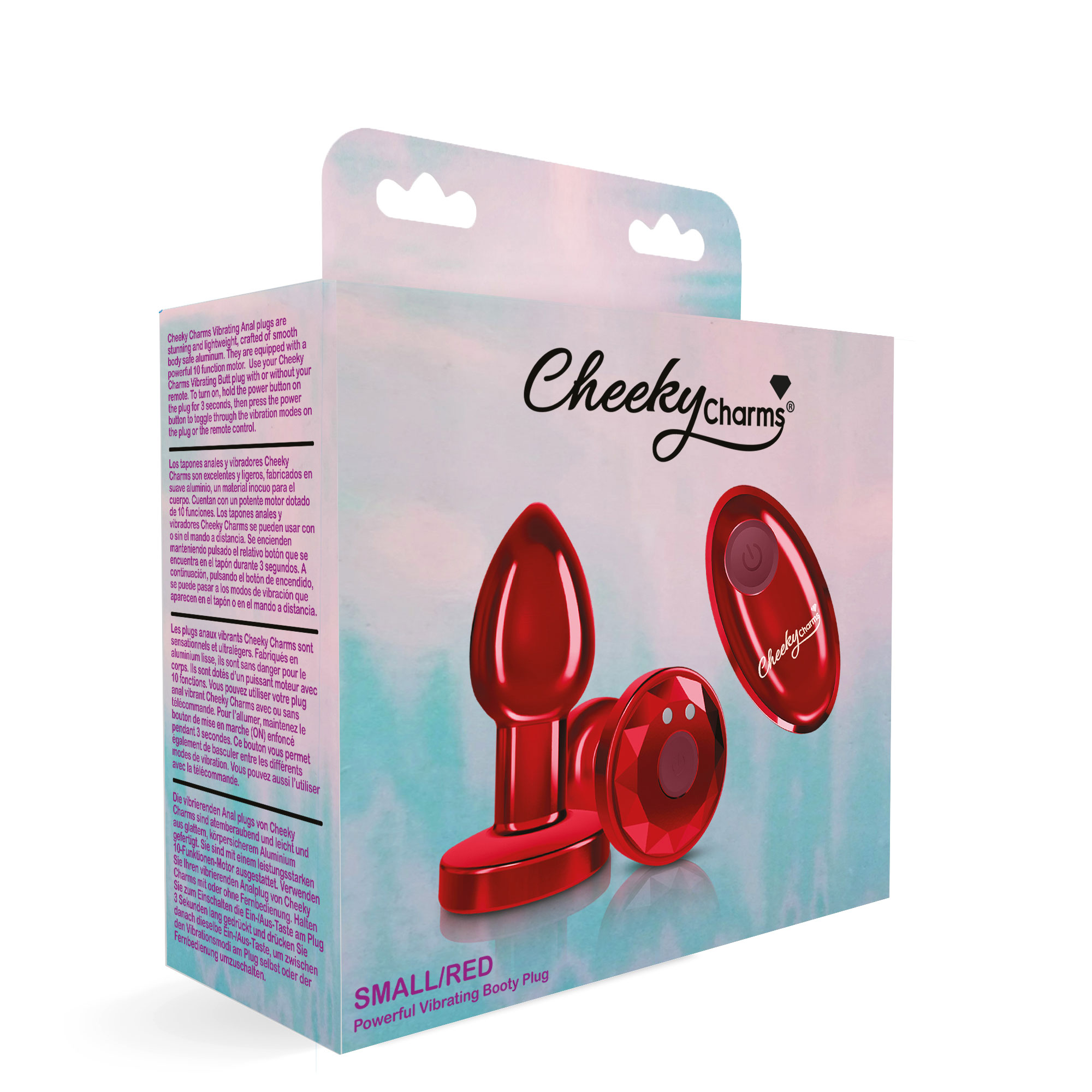 cheeky charms rechargeable vibrating metal butt plug with remote control red small 