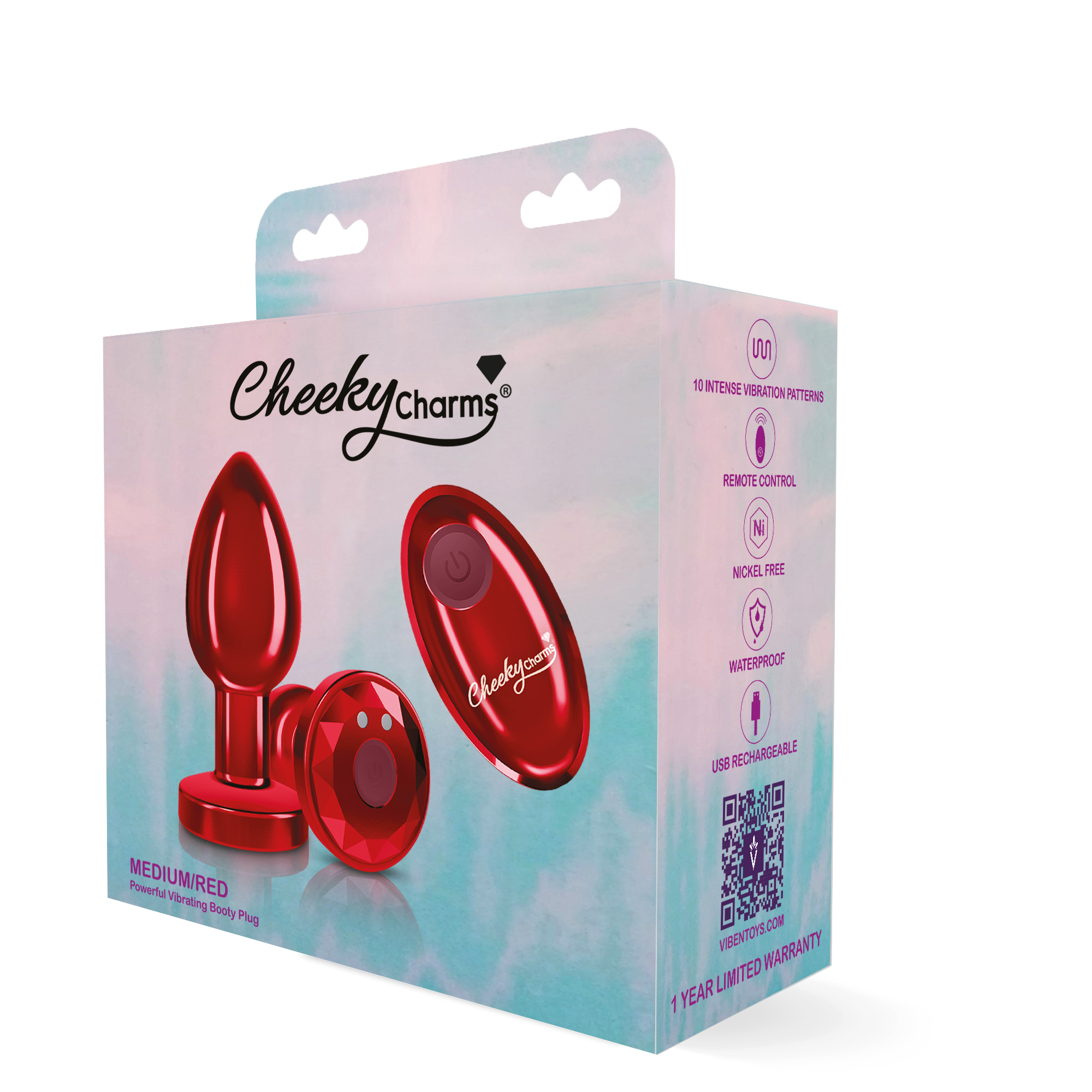cheeky charms rechargeable vibrating metal butt plug with remote control red small .png