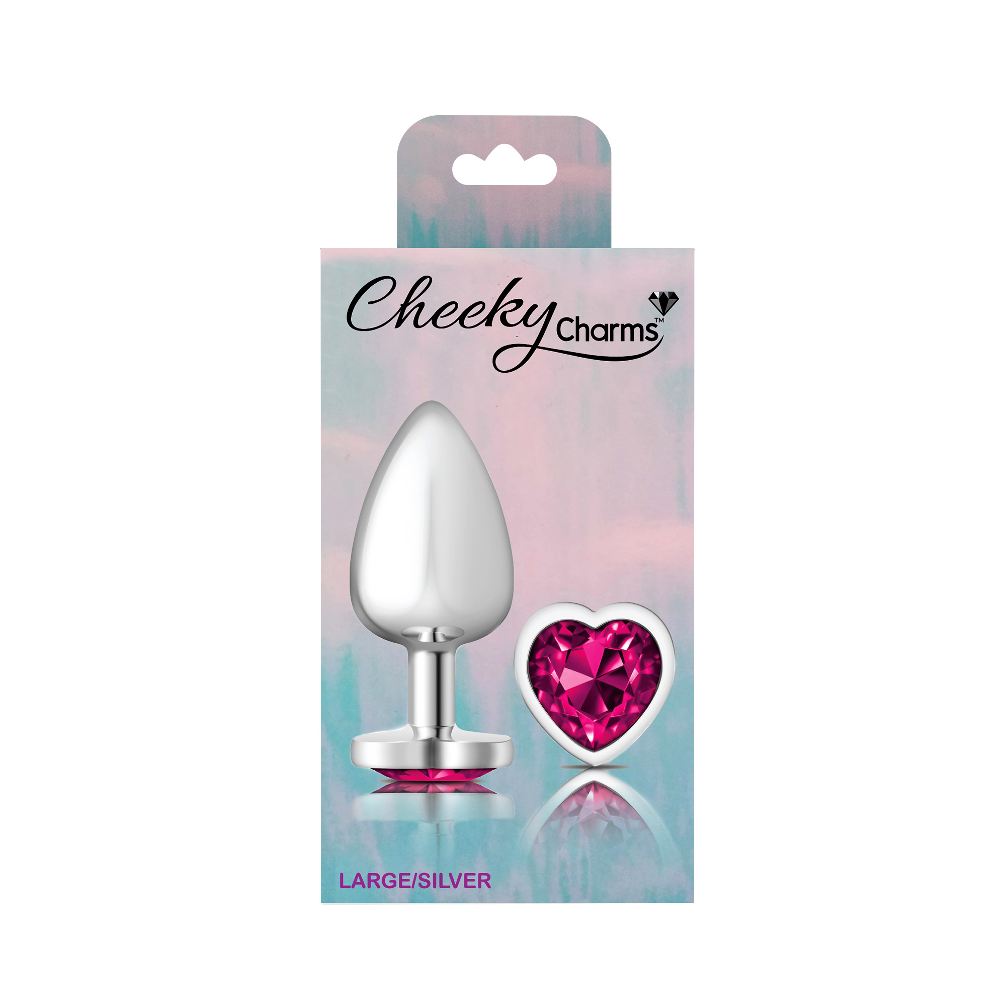 cheeky charms silver metal butt plug  heart bright pink large 