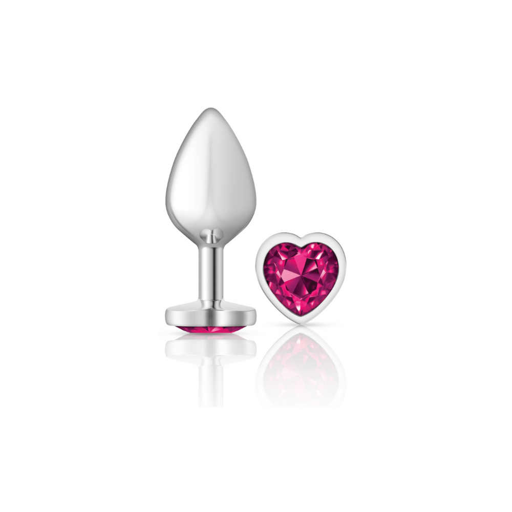 cheeky charms silver metal butt plug  heart bright pink medium 