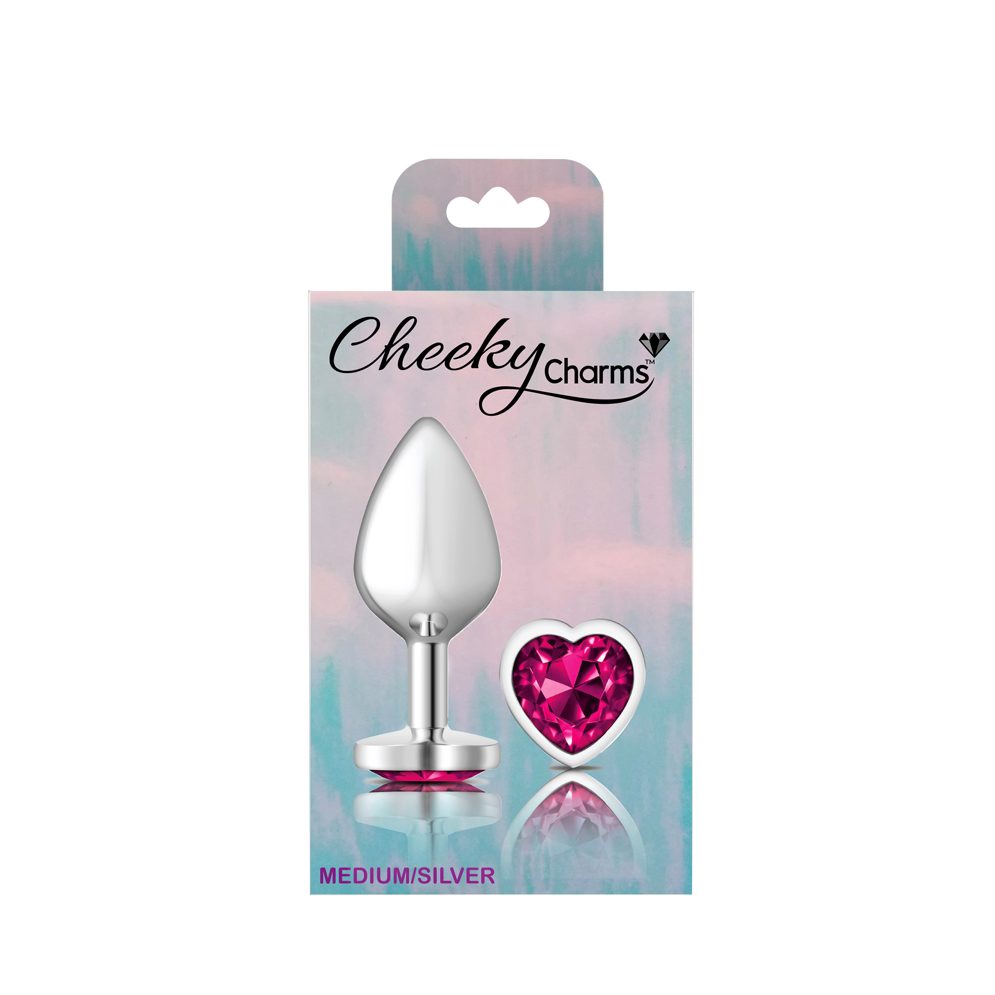 cheeky charms silver metal butt plug  heart bright pink medium 