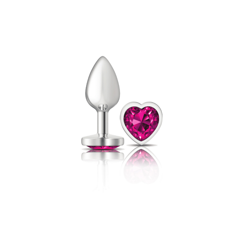 cheeky charms silver metal butt plug  heart bright pink small 