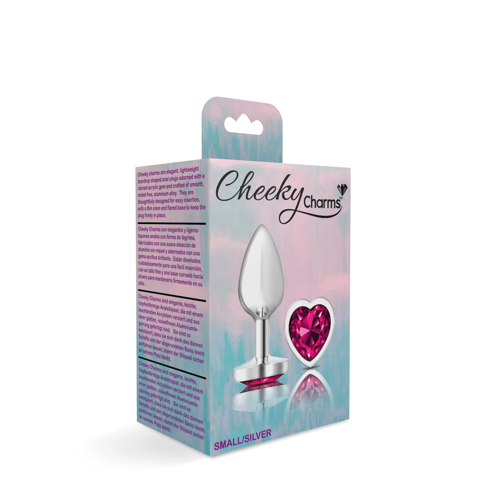 cheeky charms silver metal butt plug  heart bright pink small 