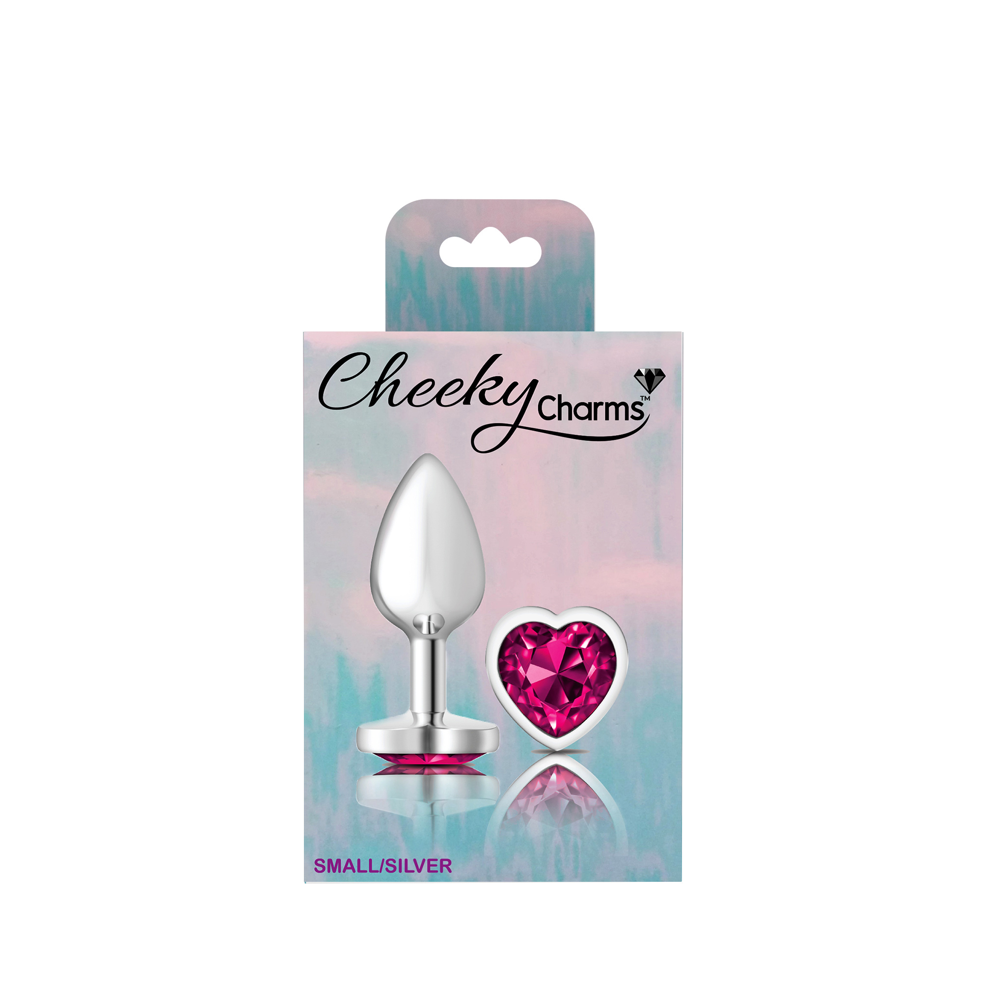 cheeky charms silver metal butt plug  heart bright pink small 