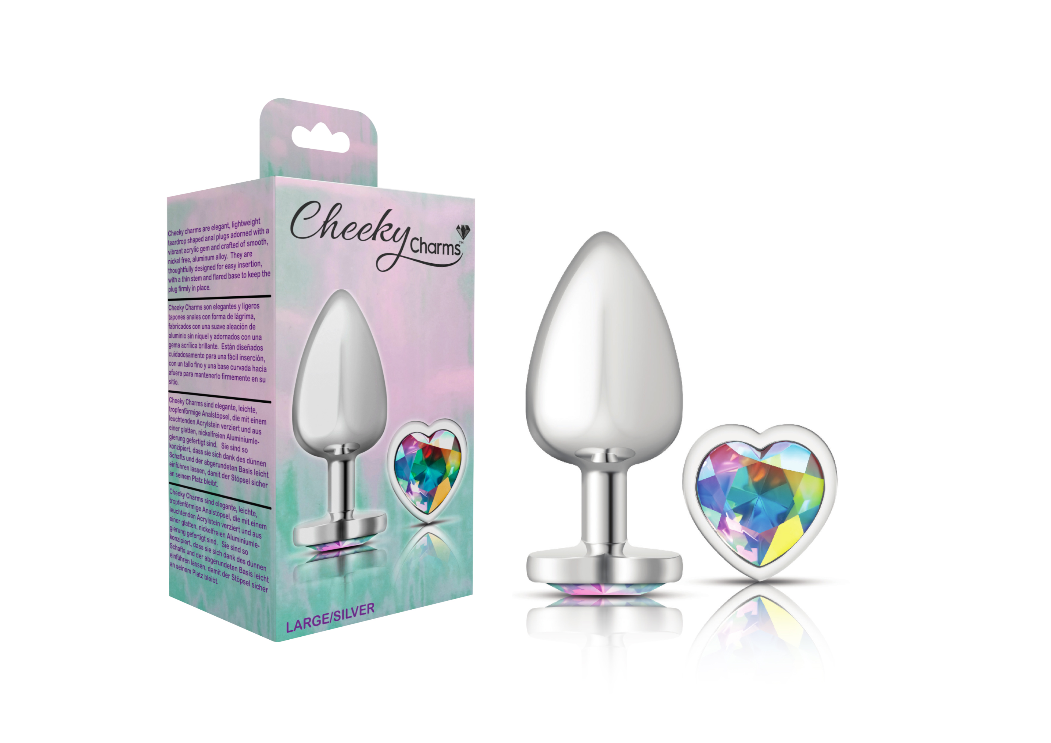 cheeky charms silver metal butt plug  heart clear large 