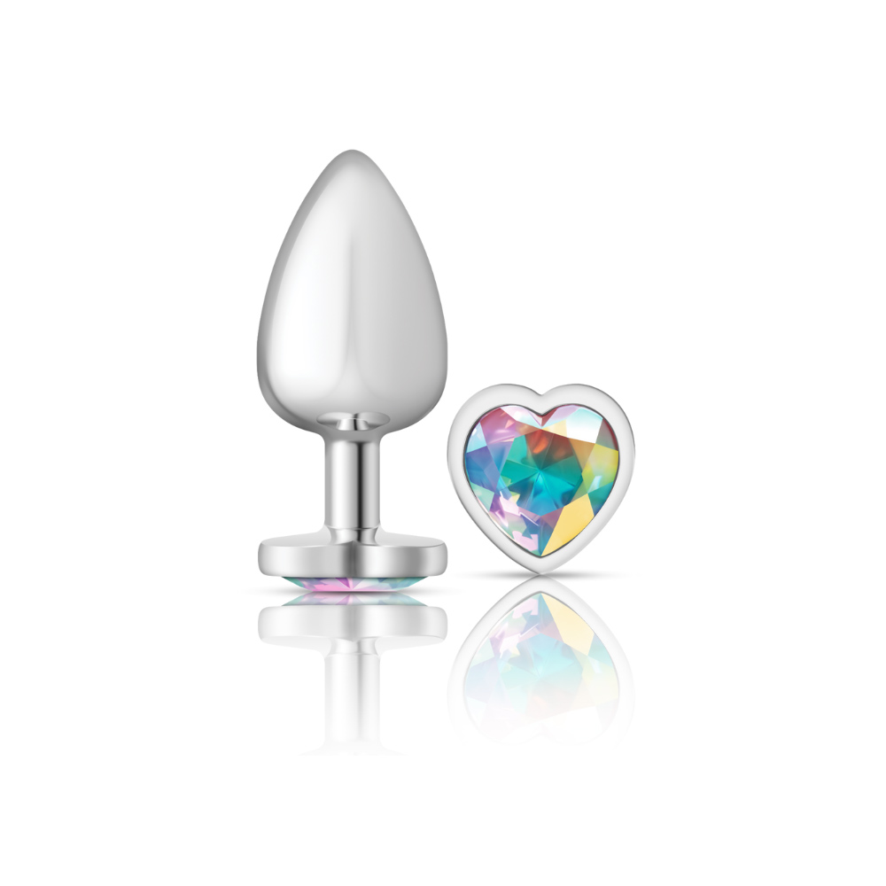 cheeky charms silver metal butt plug  heart clear large 