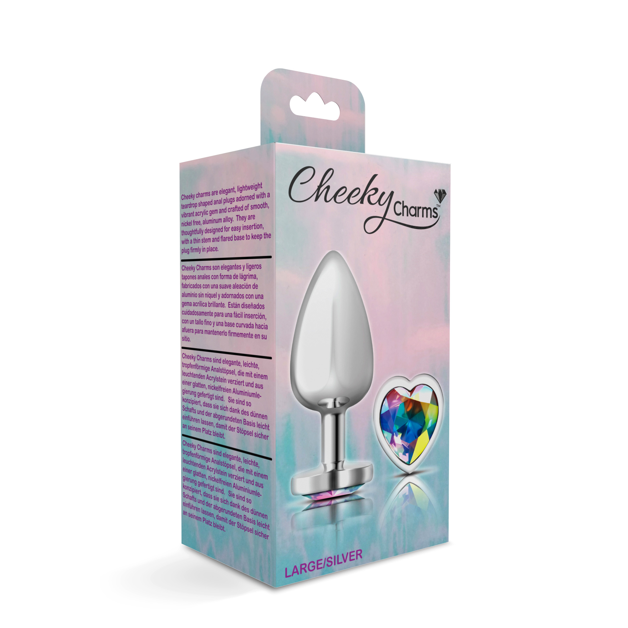 cheeky charms silver metal butt plug  heart clear large 