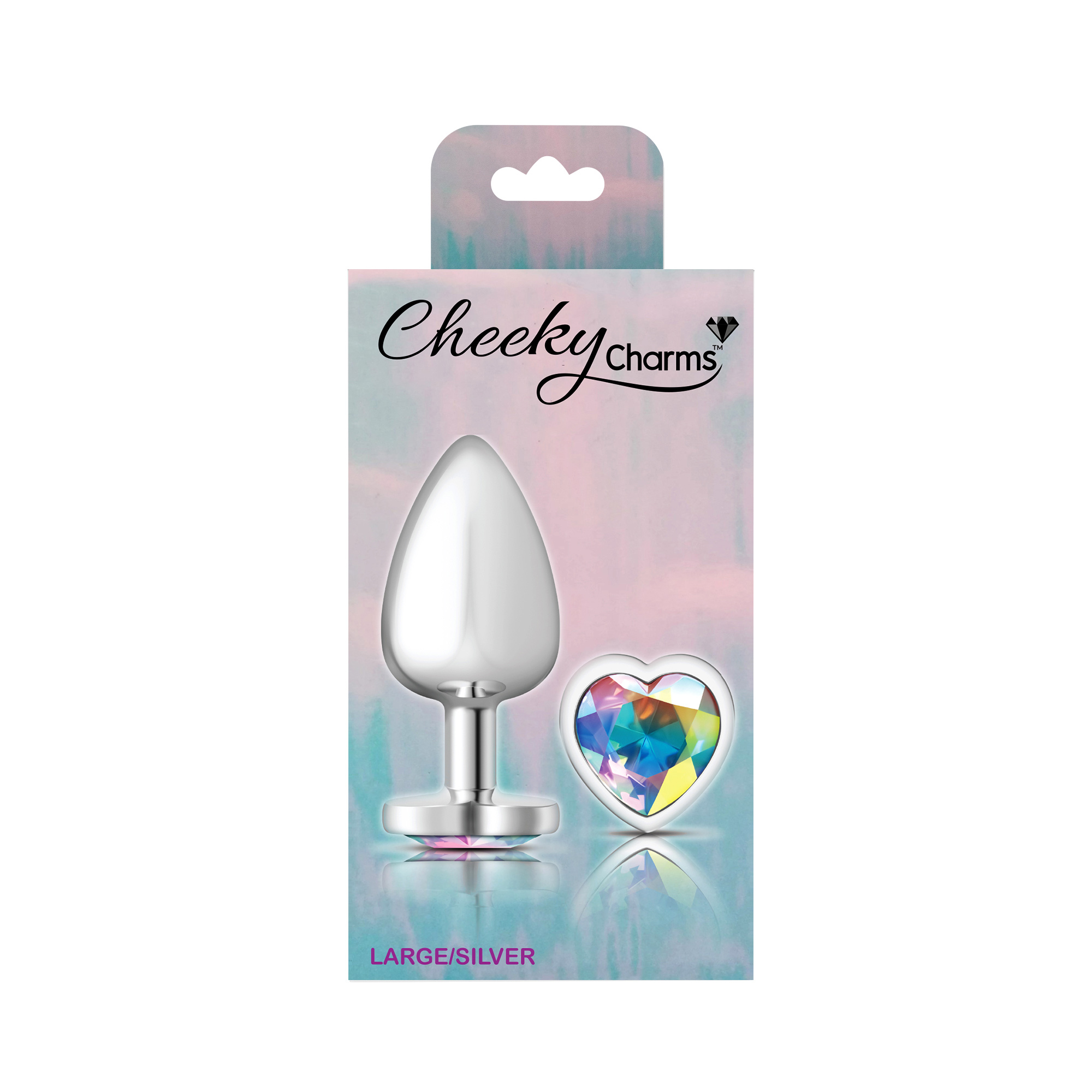 cheeky charms silver metal butt plug  heart clear large 