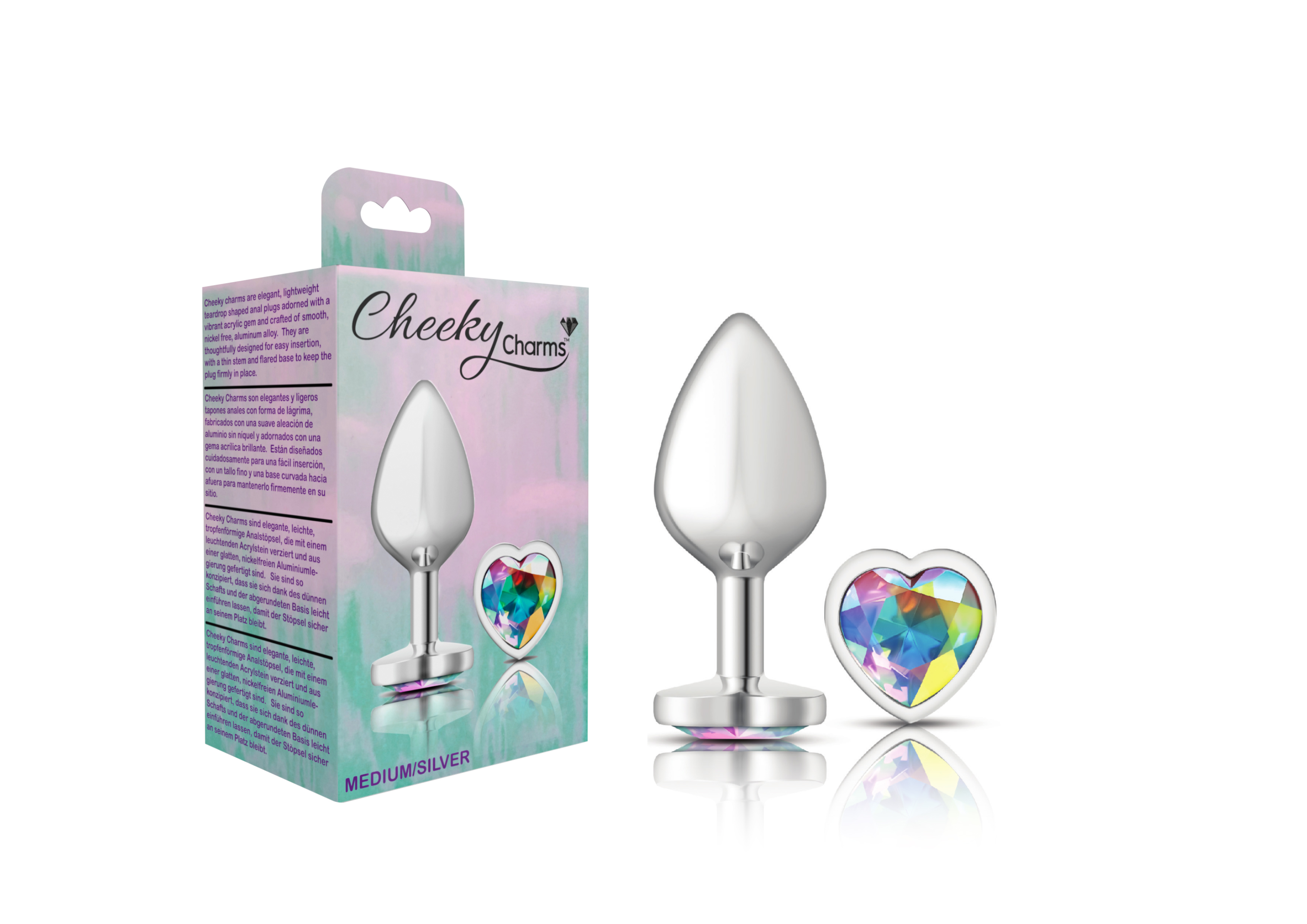 cheeky charms silver metal butt plug  heart clear medium 