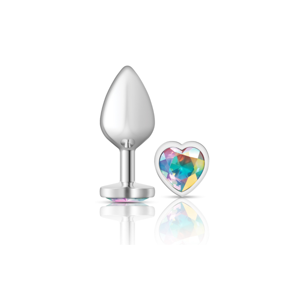 cheeky charms silver metal butt plug  heart clear medium 