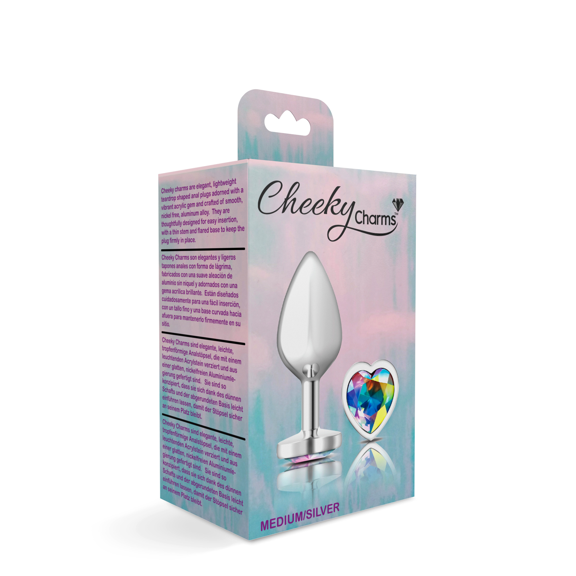 cheeky charms silver metal butt plug  heart clear medium 