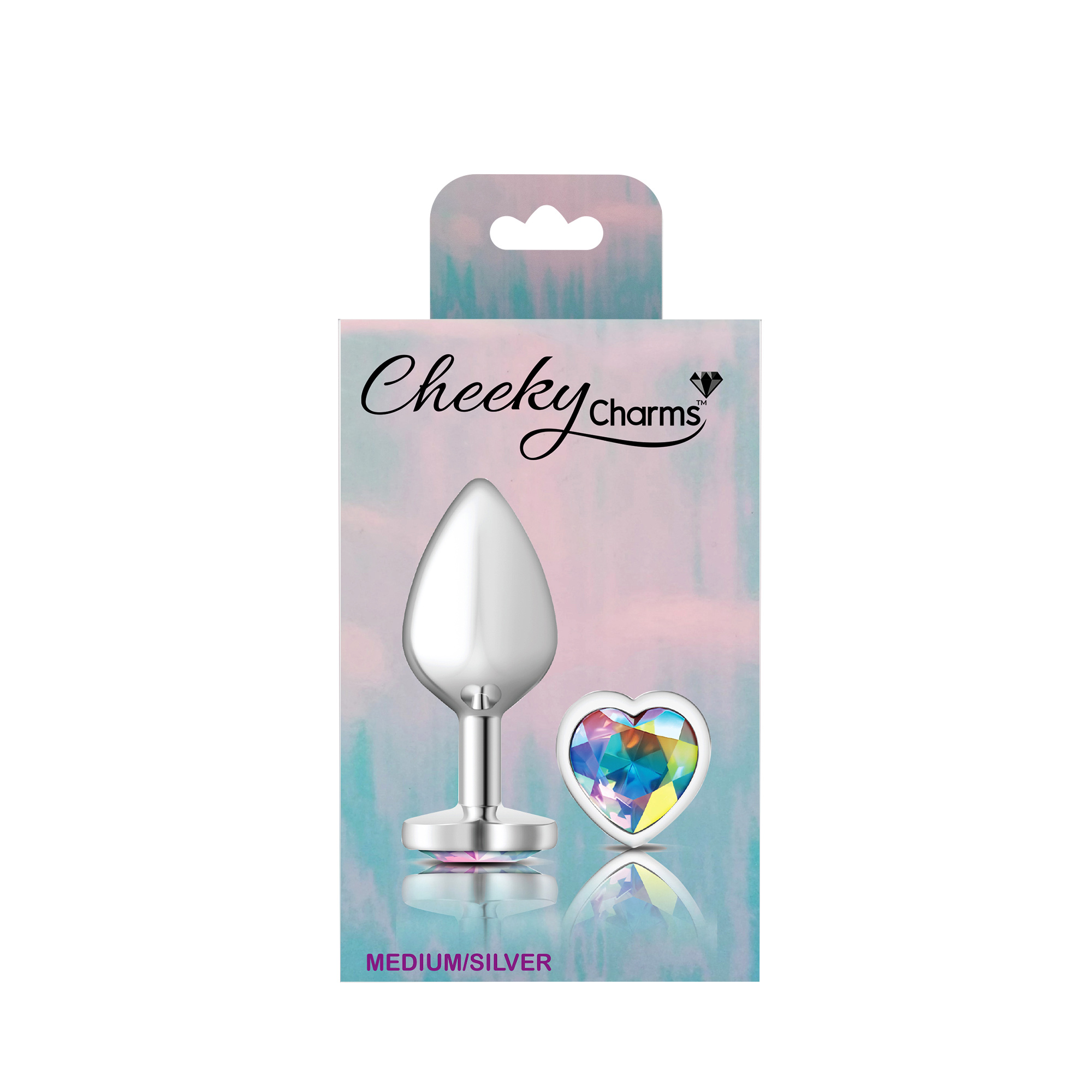 cheeky charms silver metal butt plug  heart clear medium 