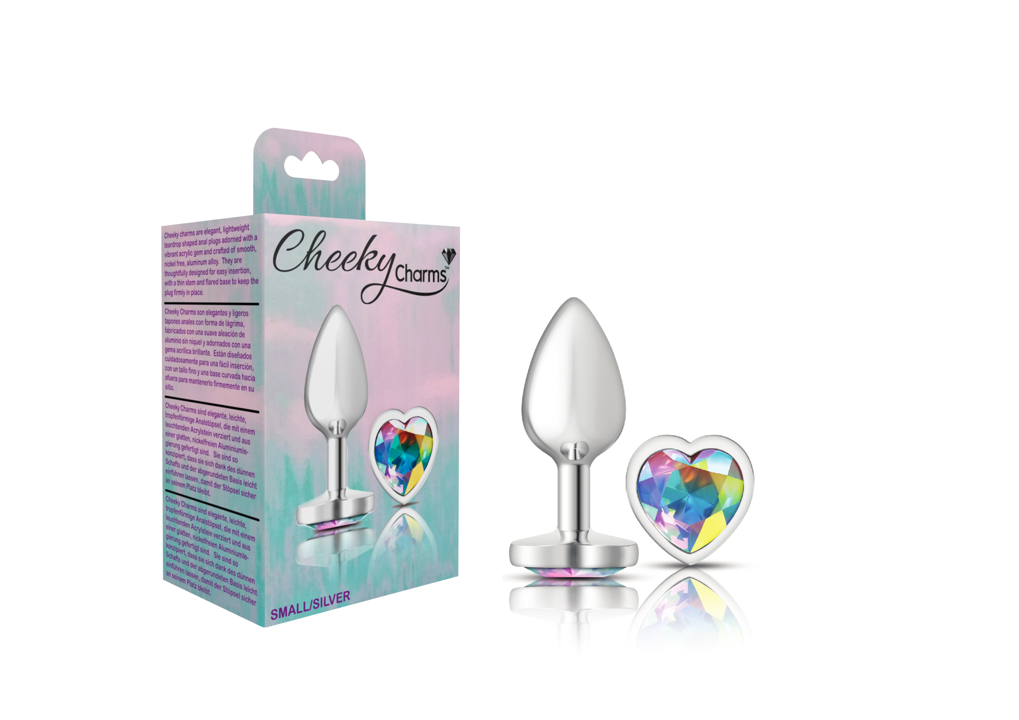 cheeky charms silver metal butt plug  heart clear small 