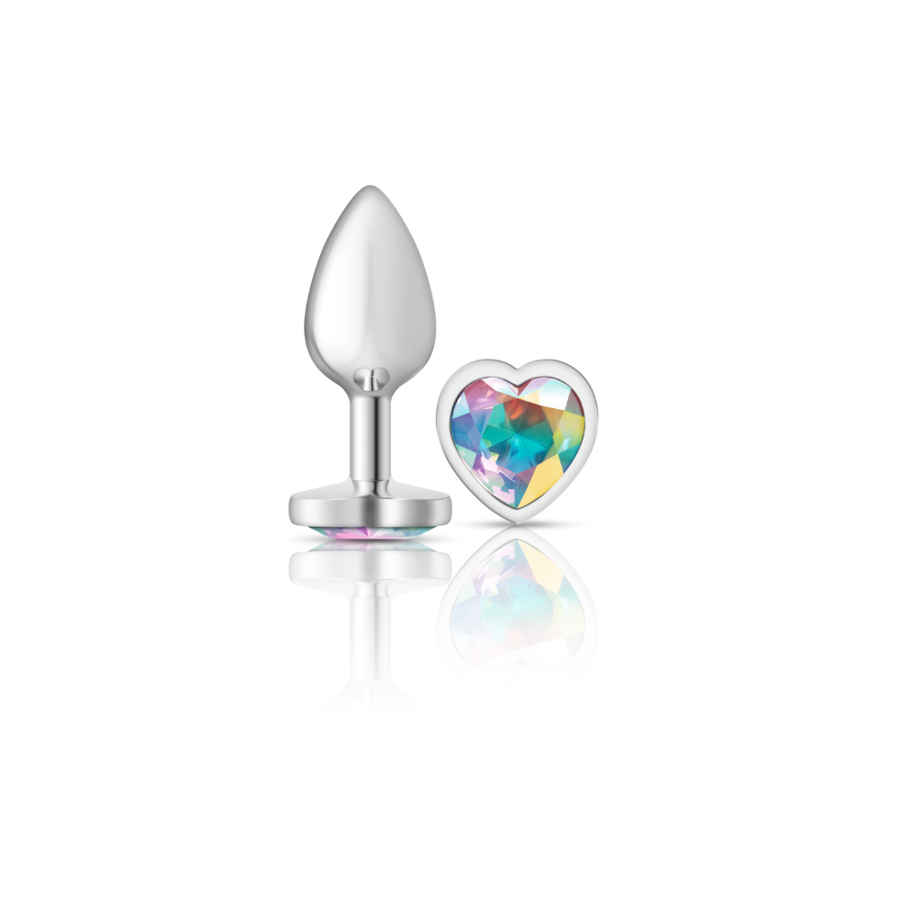 cheeky charms silver metal butt plug  heart clear small 