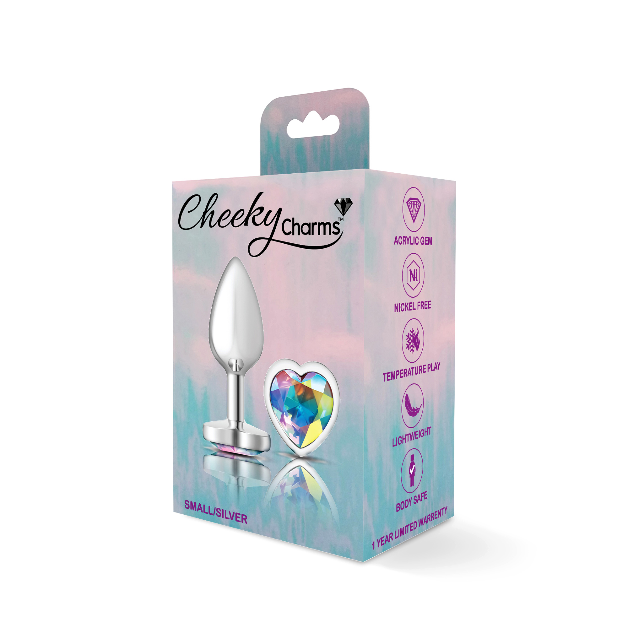 cheeky charms silver metal butt plug  heart clear small 