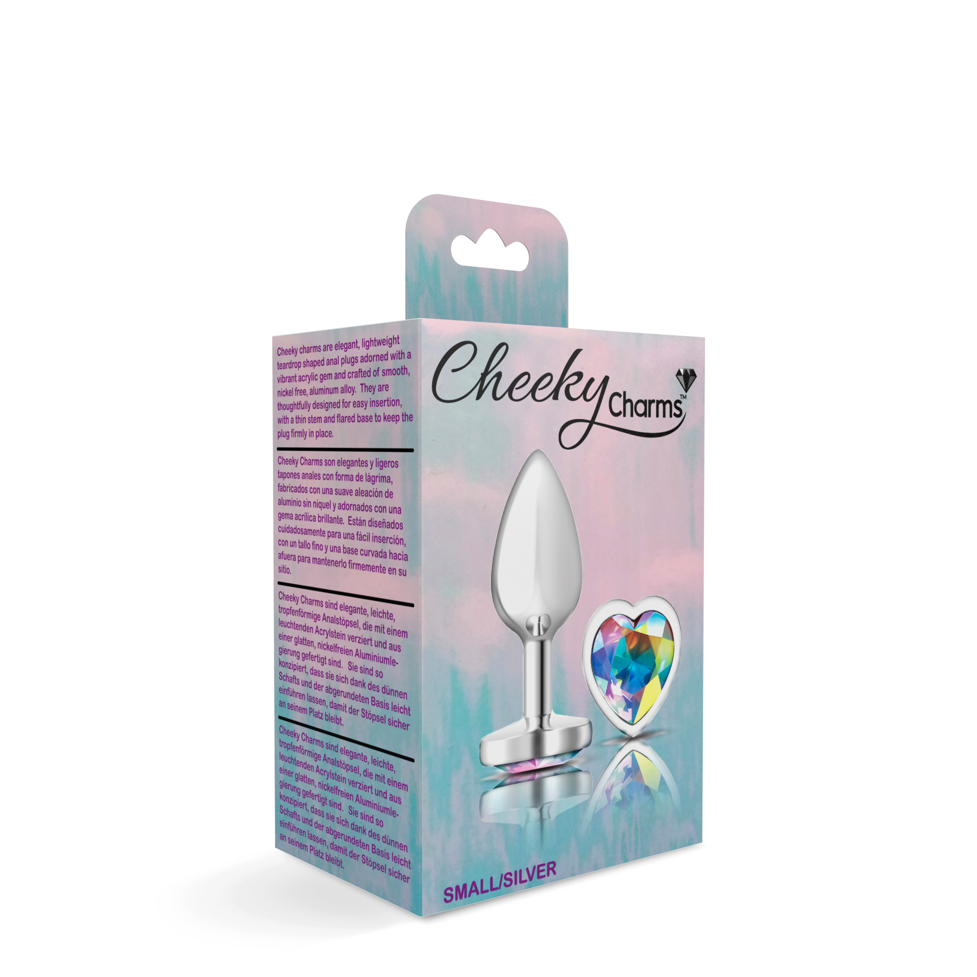 cheeky charms silver metal butt plug  heart clear small 