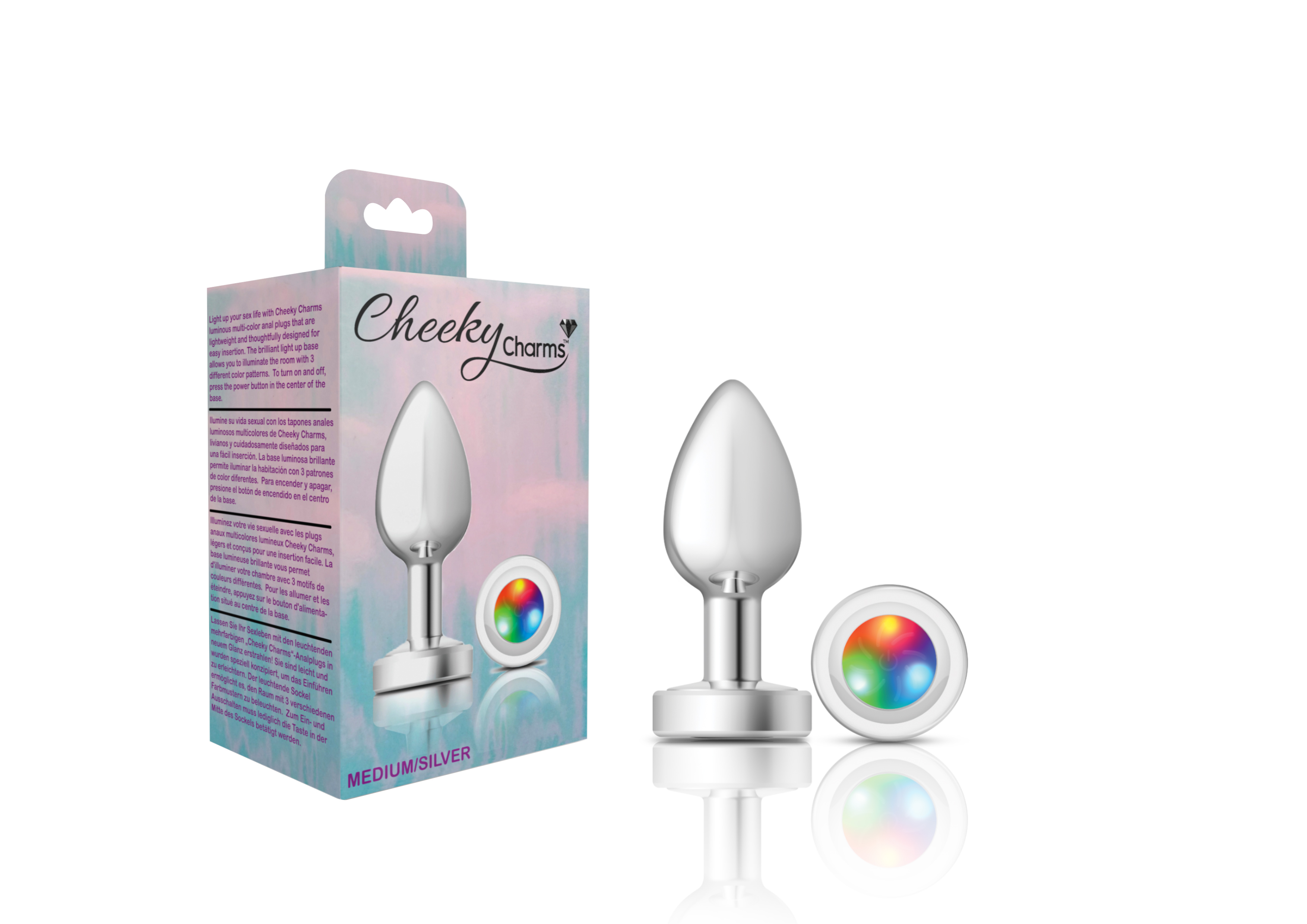 cheeky charms silver metal butt plug  light up medium 