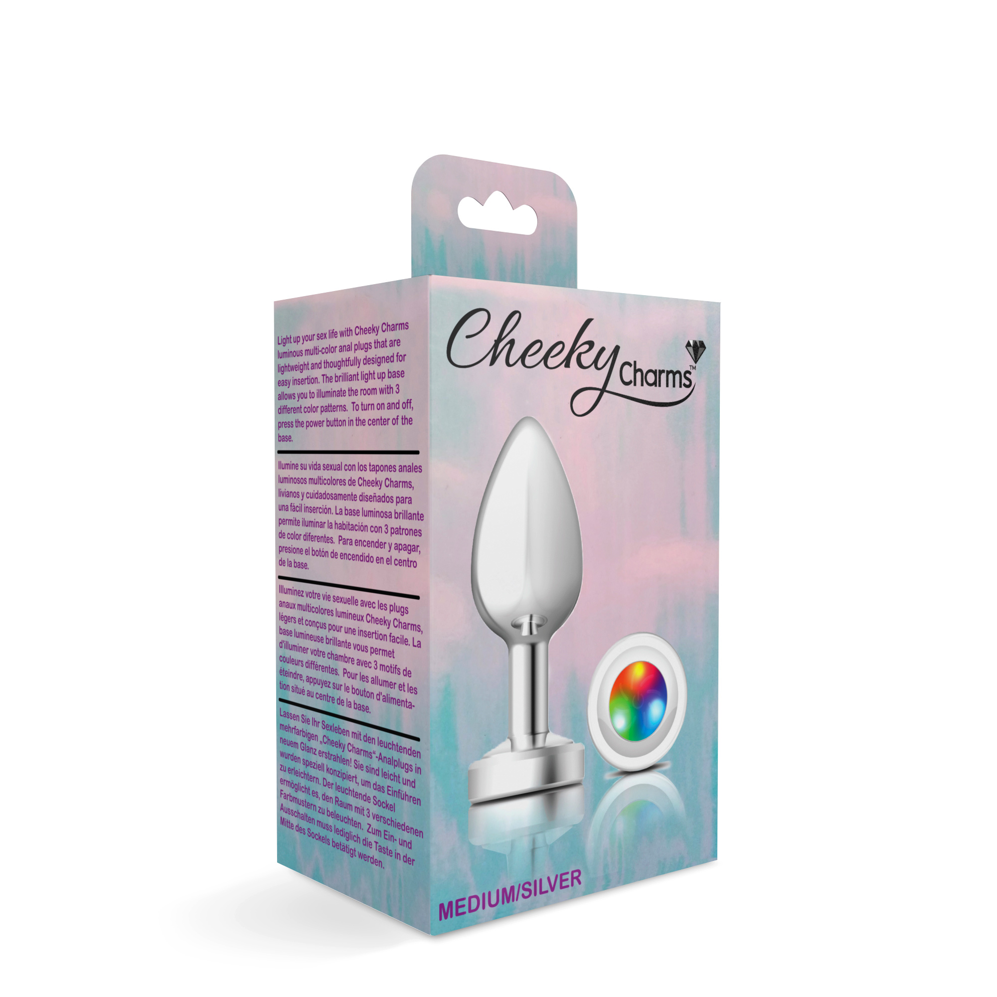 cheeky charms silver metal butt plug  light up medium 