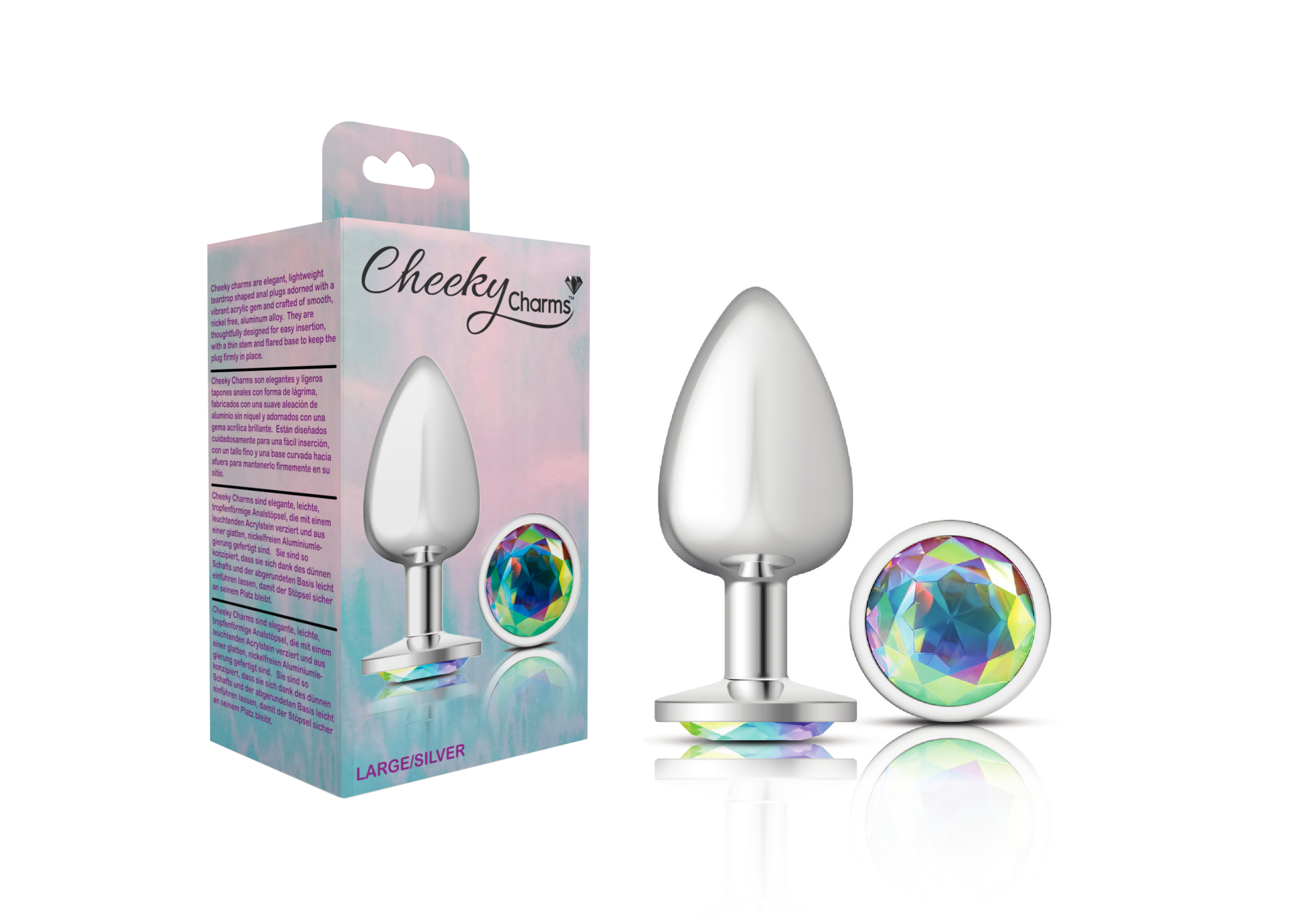 cheeky charms silver metal butt plug  round clear large 