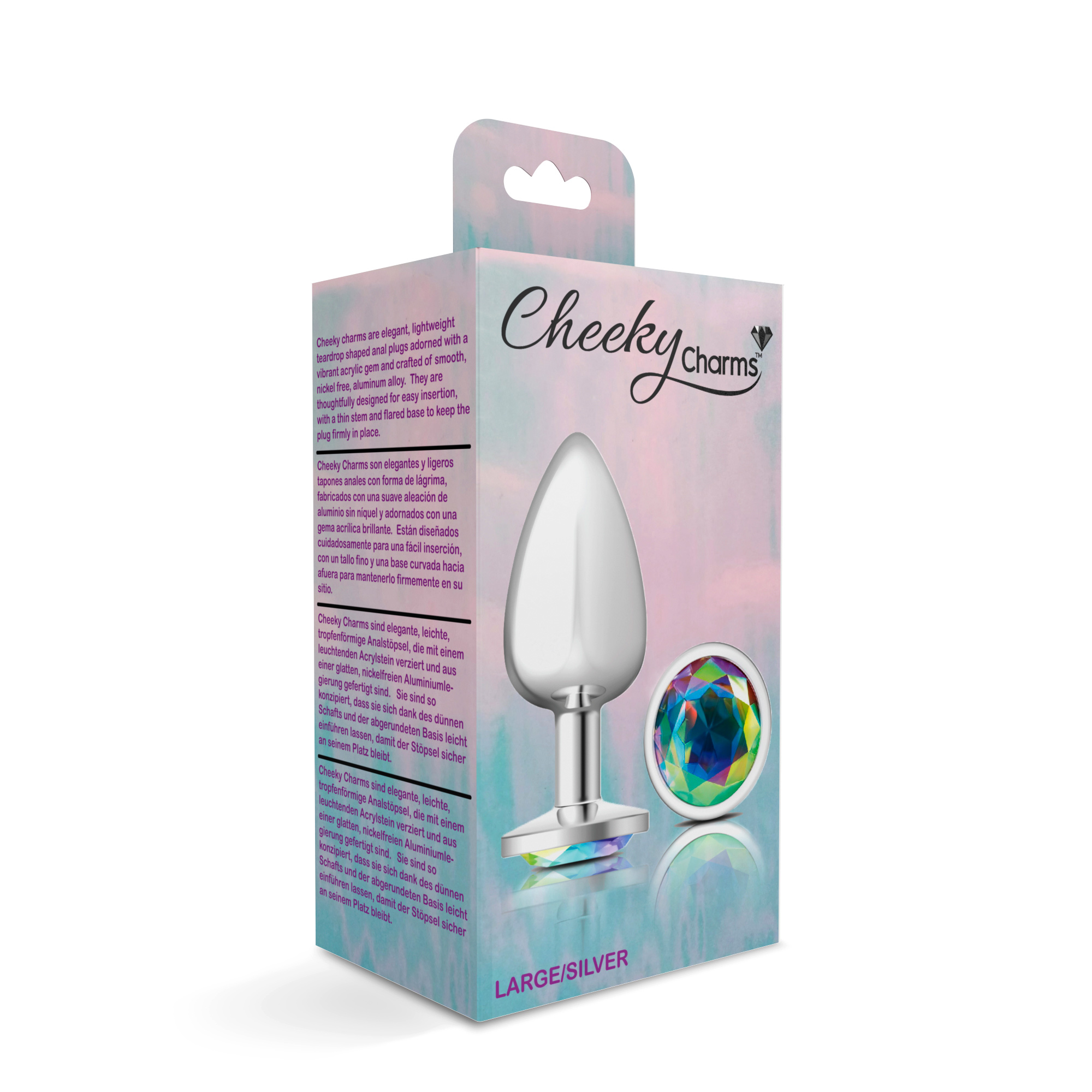 cheeky charms silver metal butt plug  round clear large 