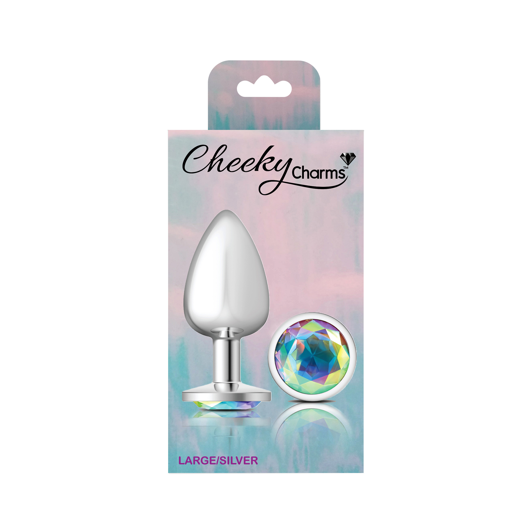 cheeky charms silver metal butt plug  round clear large 