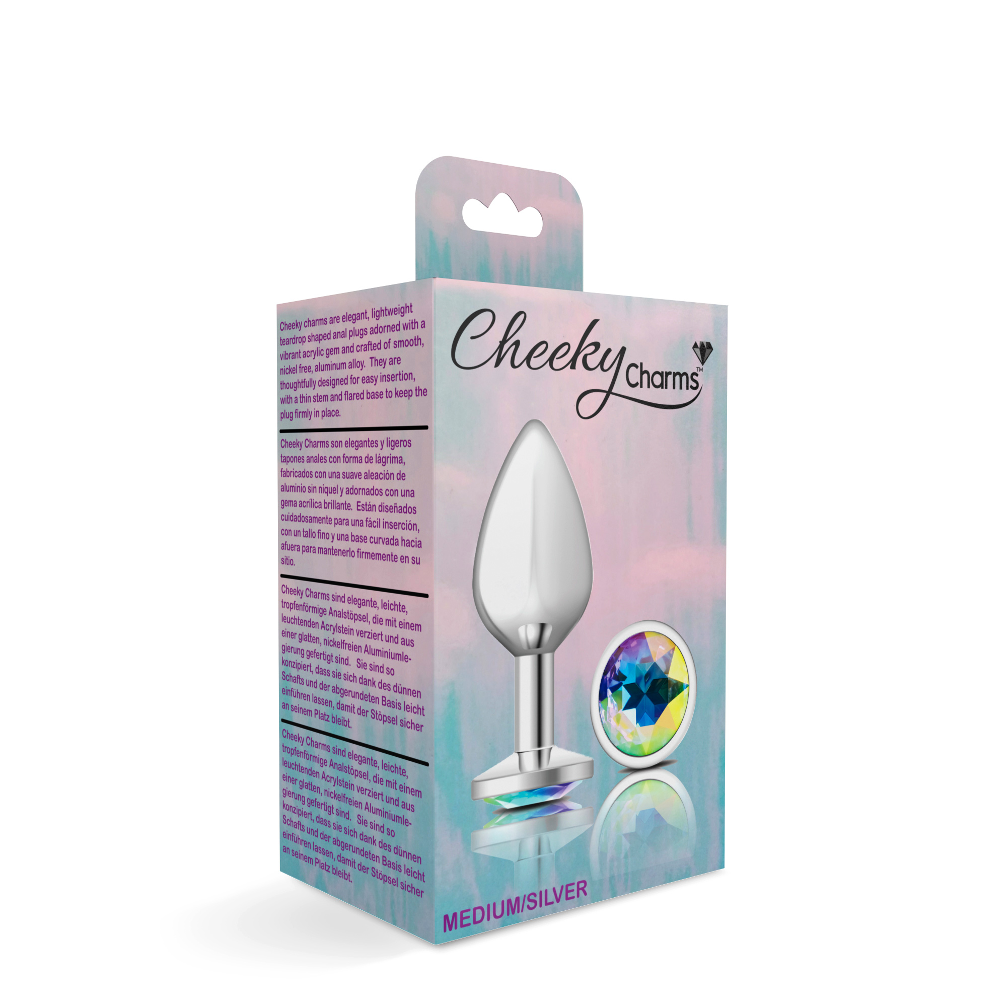 cheeky charms silver metal butt plug  round clear medium 