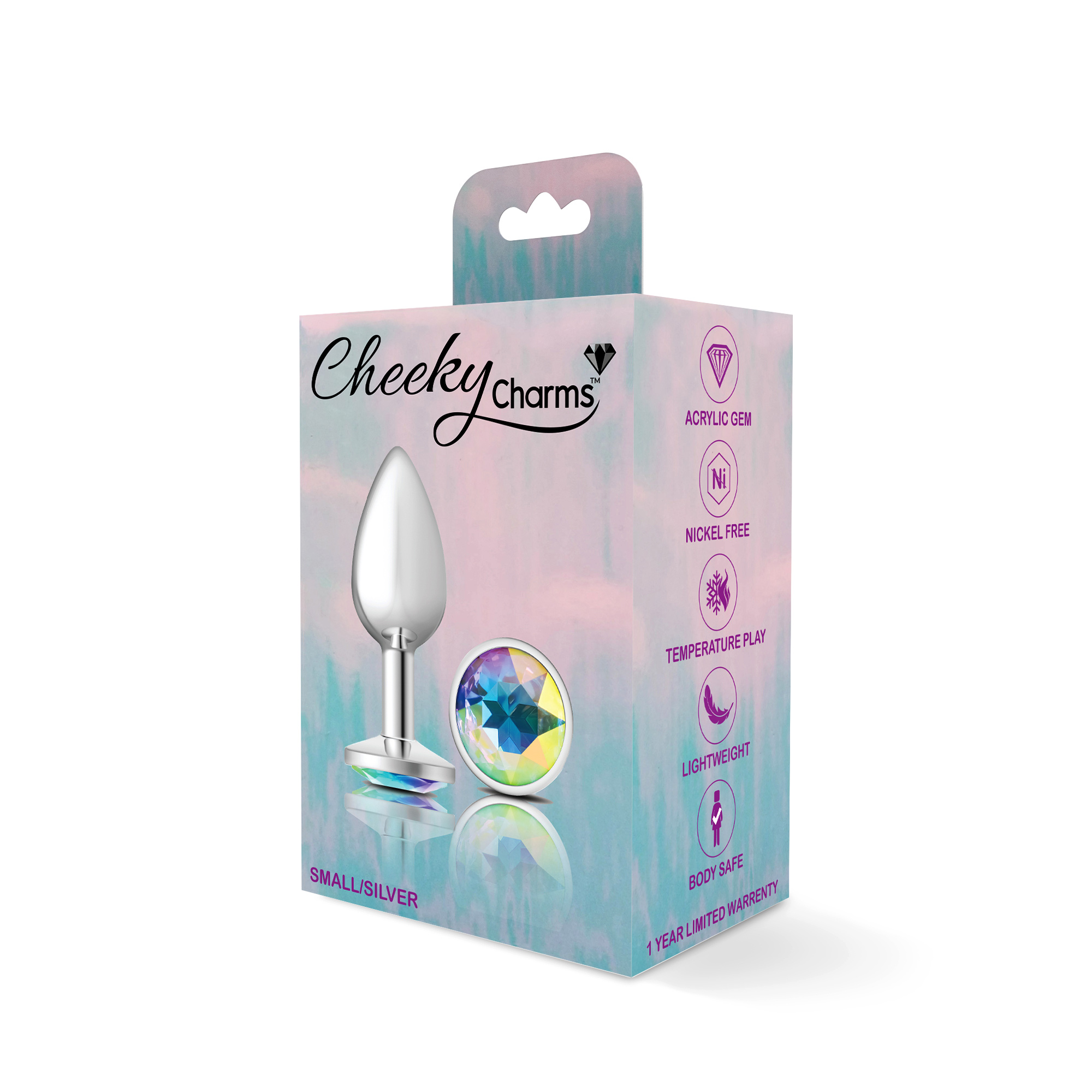 cheeky charms silver metal butt plug  round clear small 